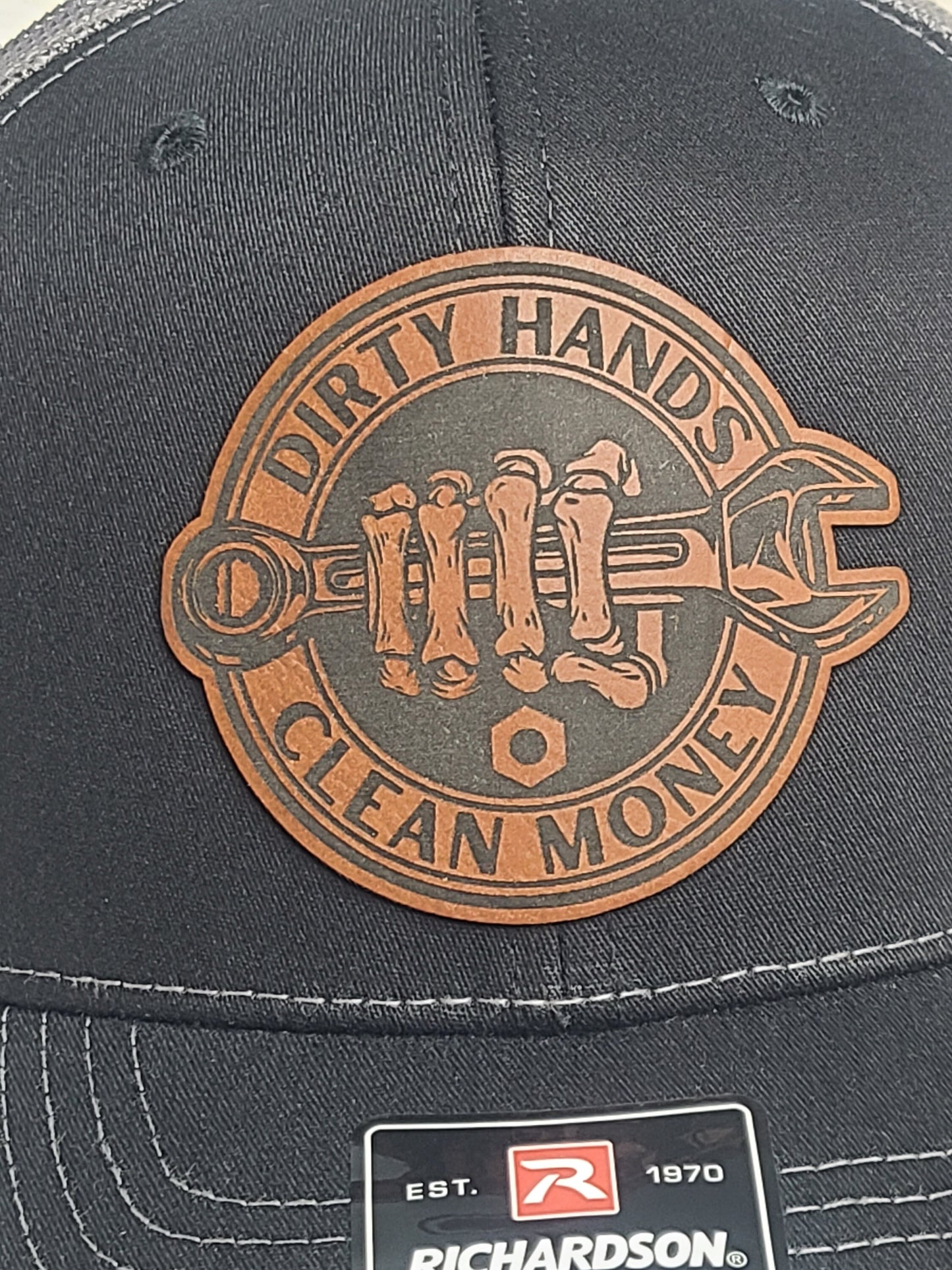 Dirty Hands Clean Money Leather Patch Richardson 112/115 Trucker Hat