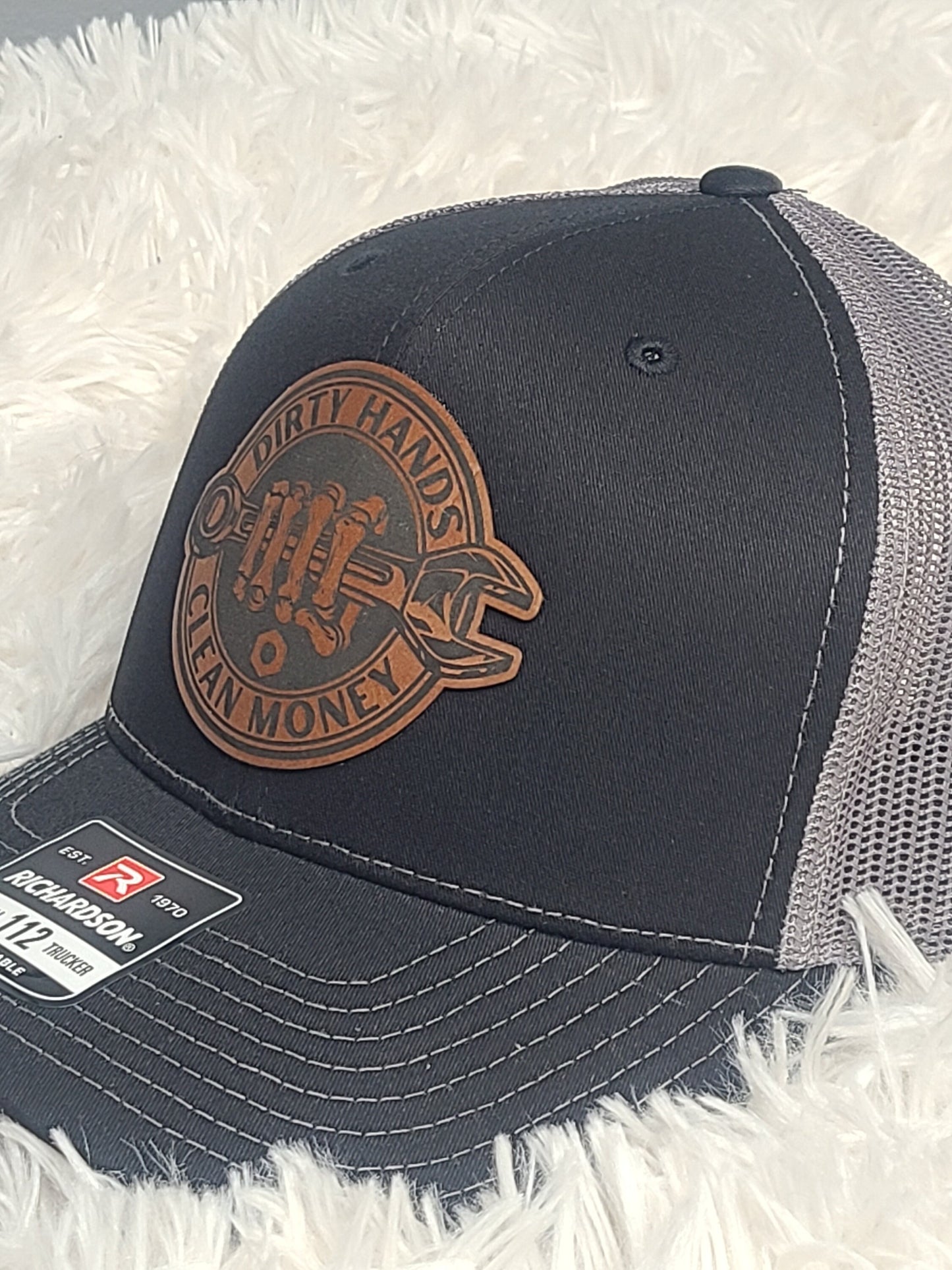 Dirty Hands Clean Money Leather Patch Richardson 112/115 Trucker Hat
