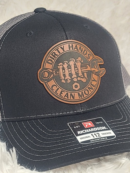 Dirty Hands Clean Money Leather Patch Richardson 112/115 Trucker Hat